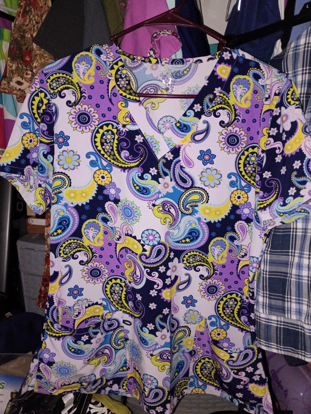 Purple Paisley V-Neck Scrub Top